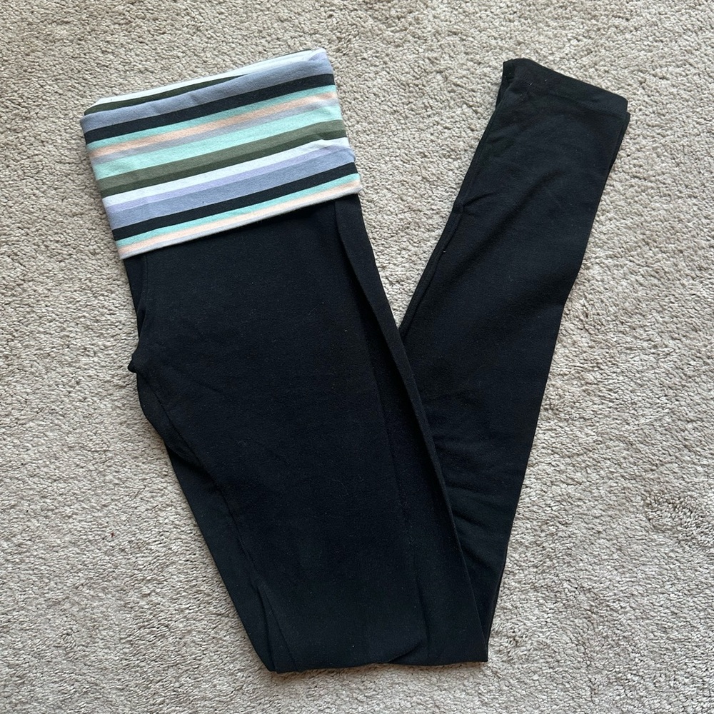 Victoria's Secret Black Leggings with Striped Detail fold over waist size small